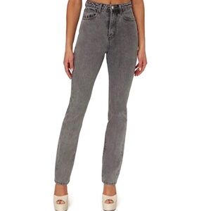 NEW WEWOREWHAT GRAY HIGH-WAISTED STRAIGHT LEG JEANS